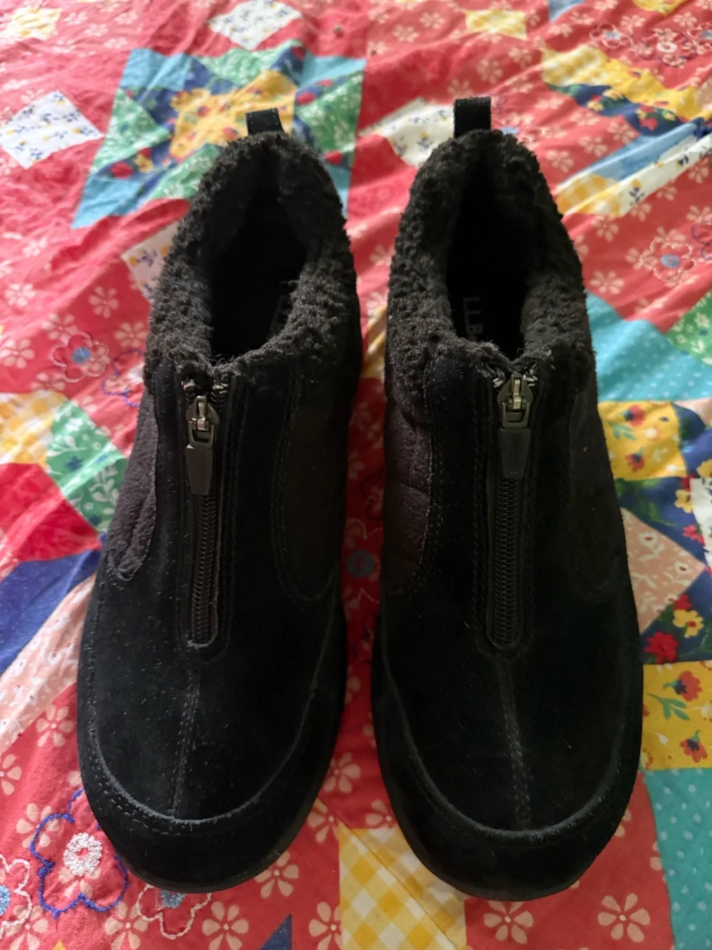L.L. Bean Black Women's Zip-Front Suede Slippers
